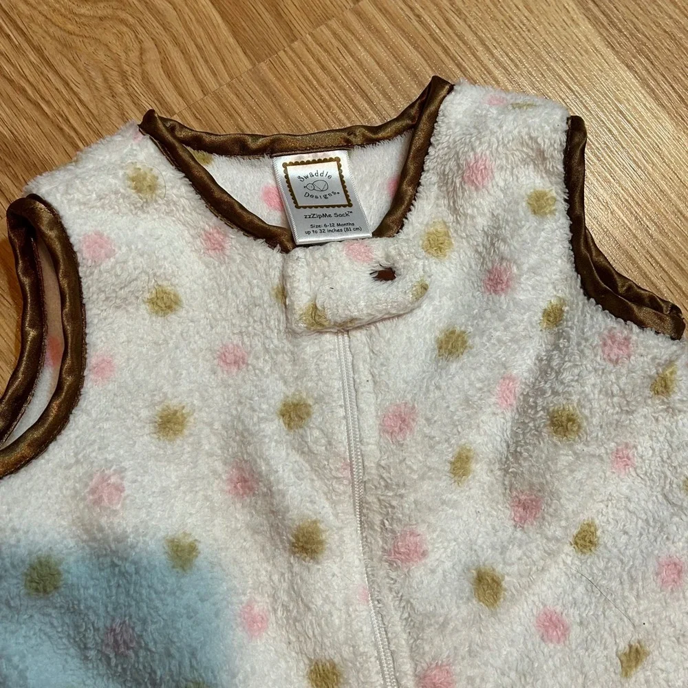 SwaddleDesigns‎ zzZipMe Sack Baby Fleece Wearable Blanket White Polka Dot 6-12M